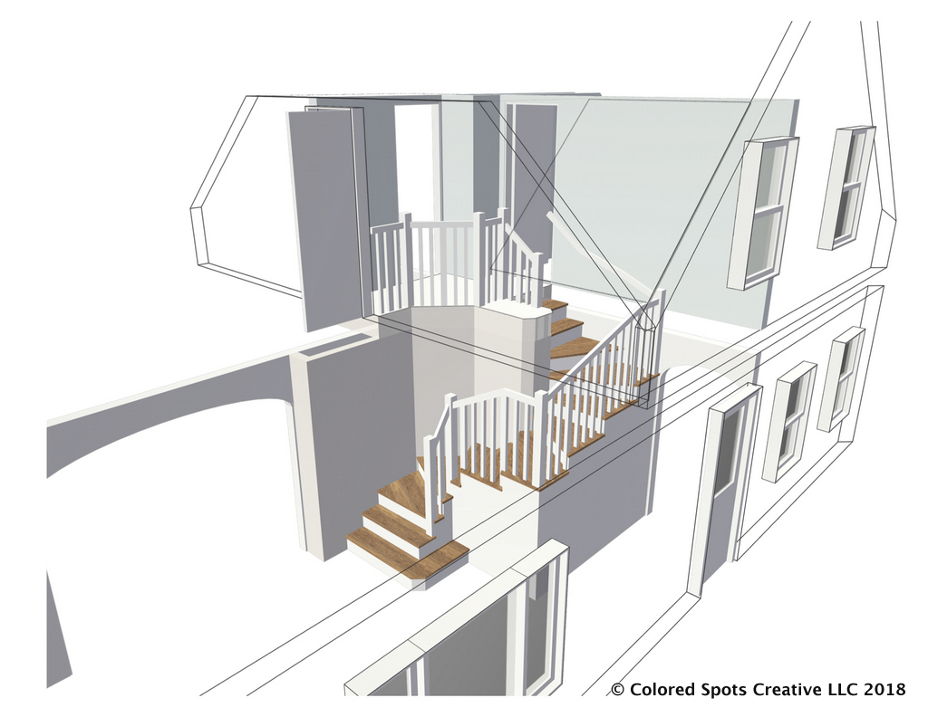 3D Rendering of winding staircase