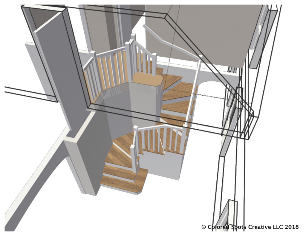 3D Rendering of winding staircase