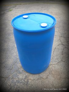 55-gal Blue Drum most commonly used in rainwater harvesting