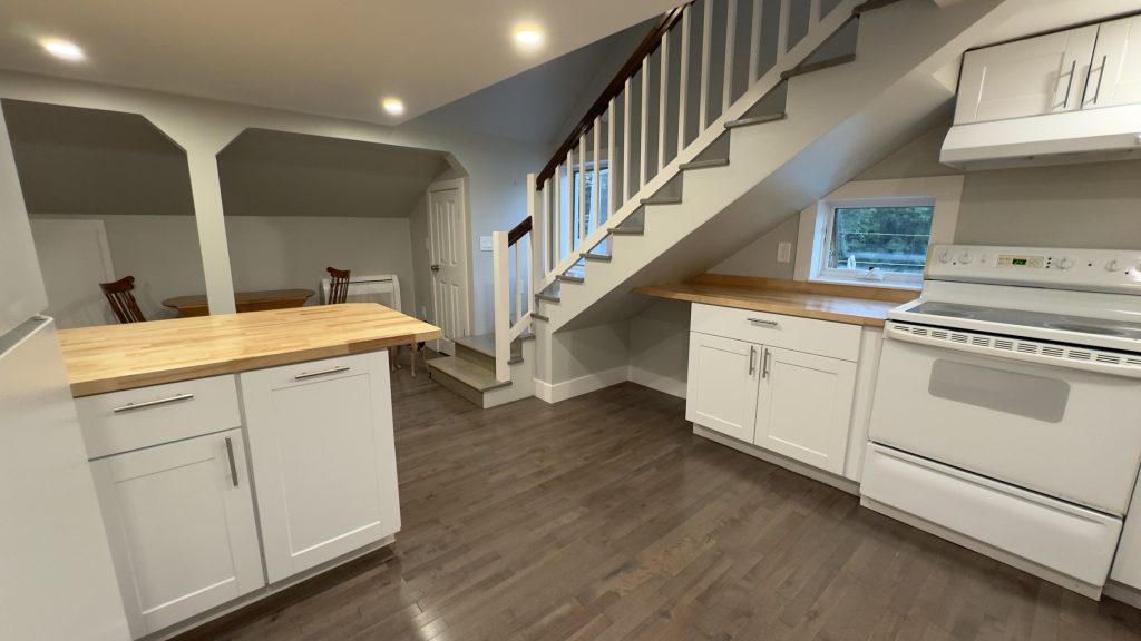 Finished view of the Kitchen looking at the Stairs
