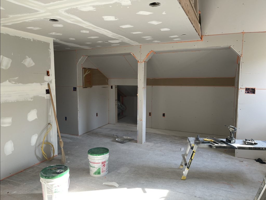 Drywall mudded in the Nook