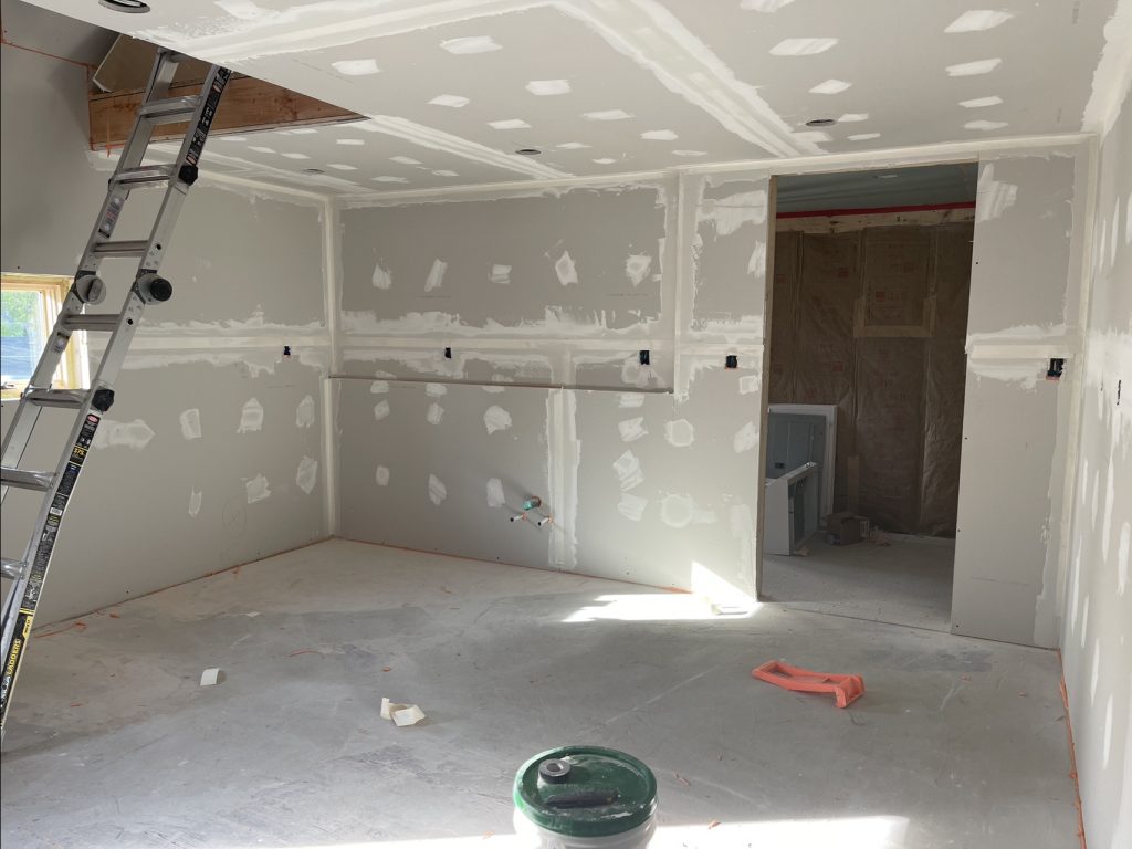 Drywall mudded in the kitchen