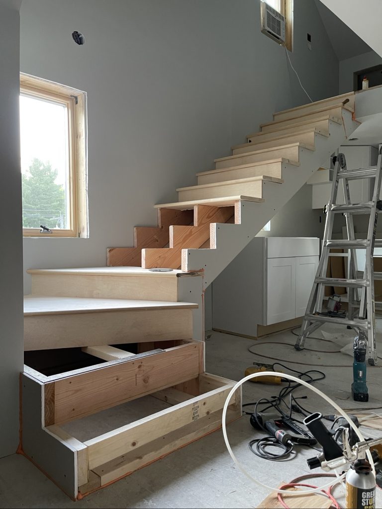Stair treads being installed