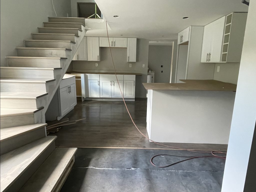 Kitchen cabinets as seen from nook